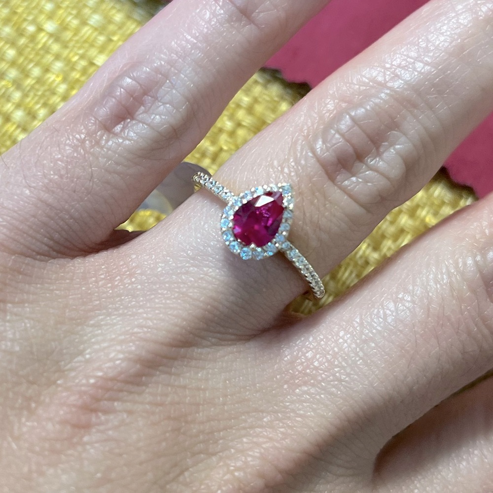 10k gold ring with red cubic zirconia